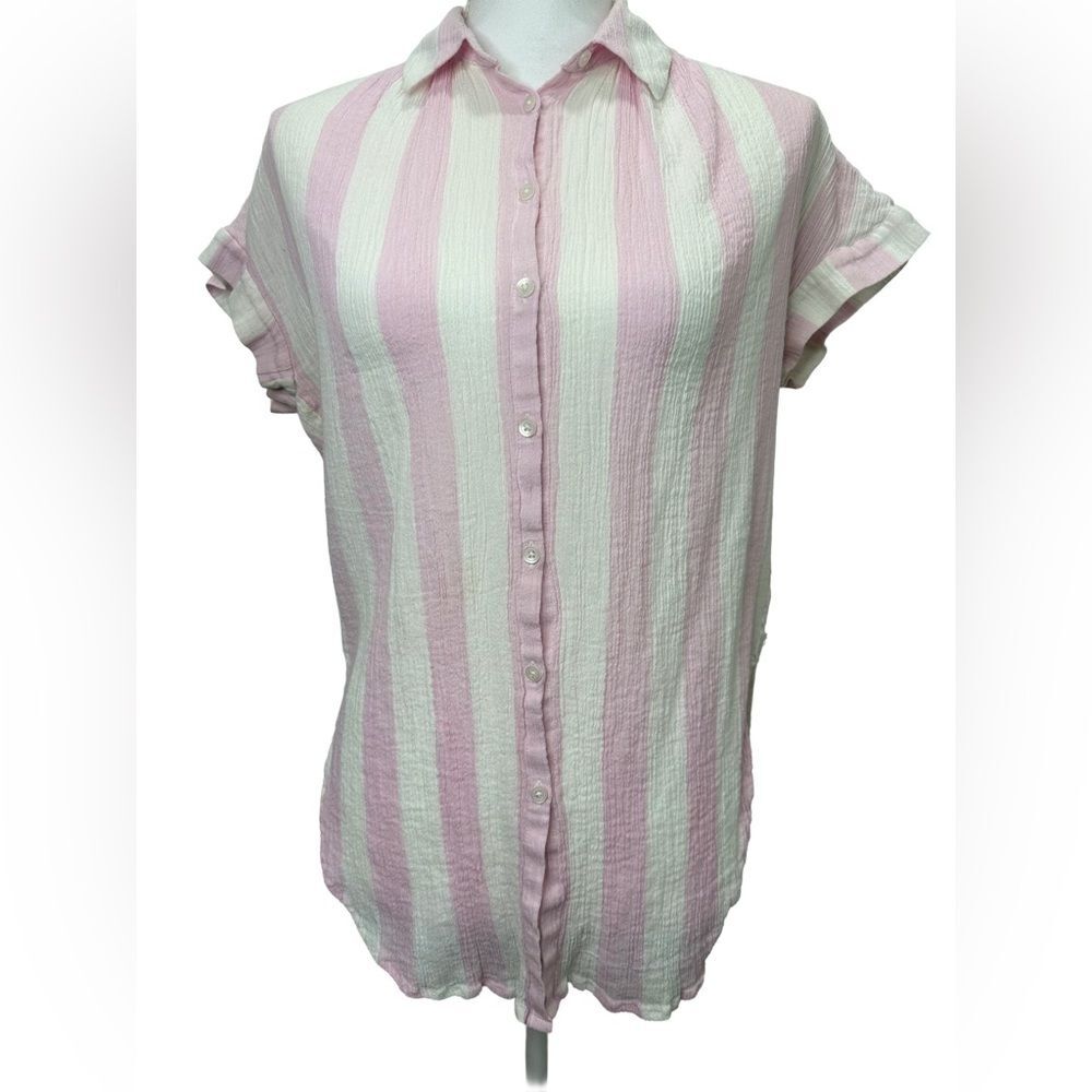 Madewell Pink and White Striped Button Down Shirt 💯 Cotton Size XS
